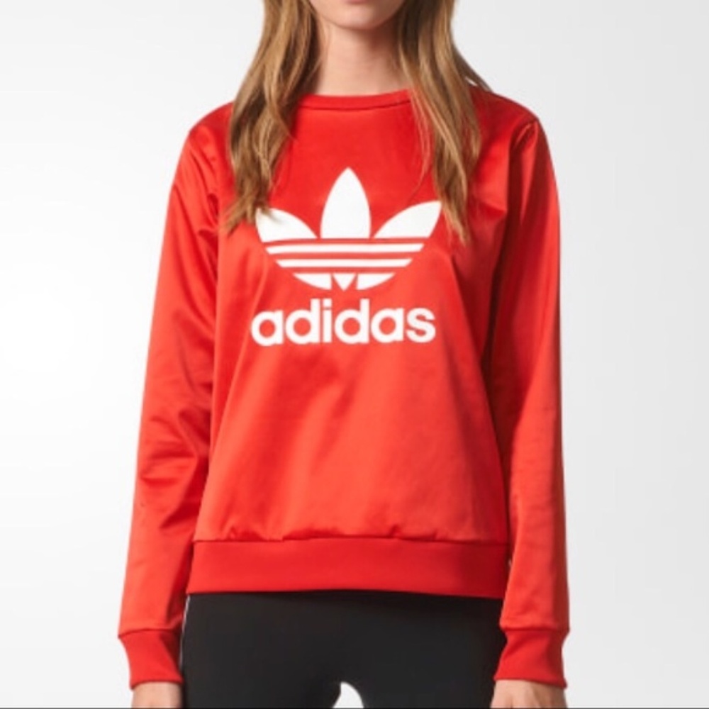 ADIDAS Womens Trefoil Crew Sweatshirt, Large, Red